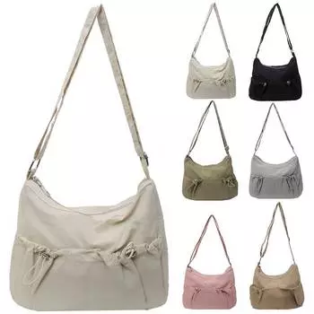 Женская повседневная сумка через плечо, большая вместительная легкая сумка-саквояж, однотонная сумка через плечо на шнурке, женская дорожная сумка белый