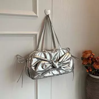 Женская повседневная сумка через плечо большой вместимости в корейском стиле, сумка подмышкой, милая и мягкая сумка с бантом