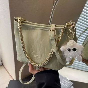 Женская повседневная сумка через плечо с цепочкой-ведром чёрный