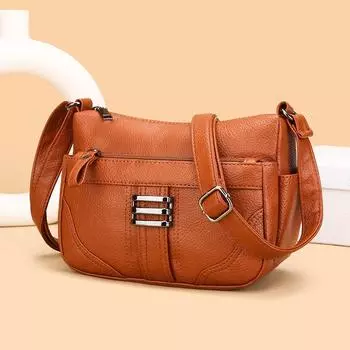 Женская повседневная сумка через плечо среднего возраста, мягкая кожаная сумка через плечо с несколькими карманами