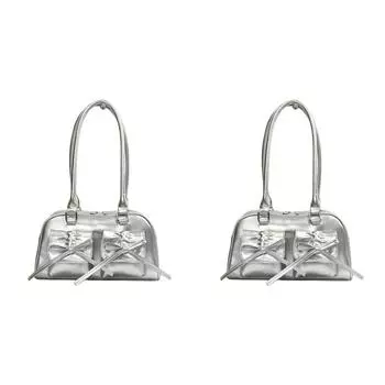 Женская повседневная сумка для поездок на работу с двумя карманами из искусственной кожи Chic Hobo Bag (Серебряный)