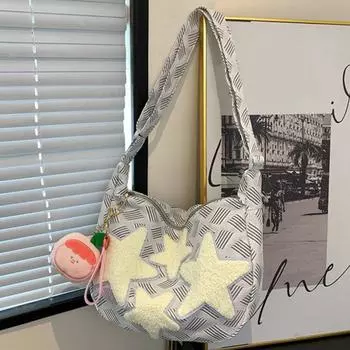 Женская повседневная сумка-саквояж, большая вместительная парусиновая универсальная сумка-бродяга со звездой и аппликацией Y2K, уличная сумка для отдыха и путешествий, уличная сумка фиолетовый