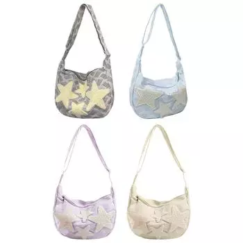 Женская повседневная сумка-саквояж большой емкости, холщовая милая сумка на плечо со звездой и аппликацией Y2K, школьная сумка в уличном стиле для студентов-подростков жёлтый