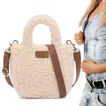 Женская повседневная сумка-саквояж с регулируемым ремешком, милая мягкая пушистая сумка, однотонная сумка из овечьей шерсти с подвеской на осень-зиму CHINA
