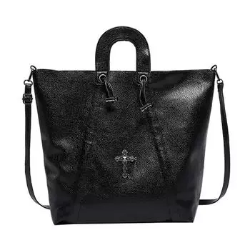 ~ Женская повседневная сумка-слинг из искусственной кожи с завязками на шнурке, большая вместимость, женская дорожная сумка Black чёрный