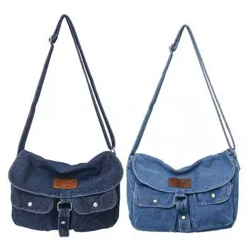 Женская повседневная сумка-слинг с несколькими карманами, однотонная сумка-саквояж большой емкости, универсальная джинсовая сумка с регулируемым ремешком для путешествий и работы светло-синий