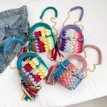 Женская повседневная сумка, сумка для покупок ручной работы, модная мягкая сумка на плечо, сумка «сделай сам», самотканая домашняя сумка, связанная крючком синий