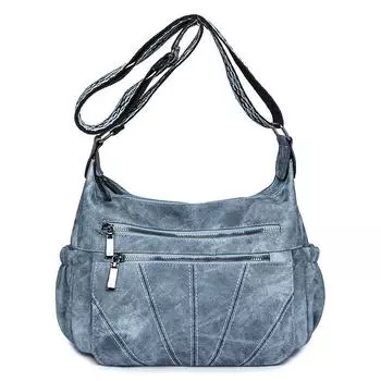 Женская повседневная сумка-тоут из искусственной кожи, застежка-молния, стильная сумка через плечо, регулируемый ремень, винтажная сумка-слинг, много карманов, шикарная сумка-хобо синий