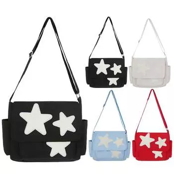Женская повседневная сумка-тоут с боковыми карманами Y2K Star Сумка-мессенджер Стильная сумка-саквояж большой вместимости для путешествий на открытом воздухе L Black