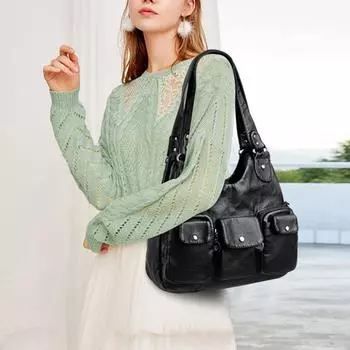 Женская повседневная сумка-тоут с несколькими карманами, женская большая вместительная сумка через плечо для женщин, винтажная мягкая кожаная дорожная сумка