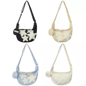 Женская повседневная сумка в форме полумесяца с сумкой для монет, сумка на плечо со звездой, легкая универсальная сумка-тоут с ремешком, регулируемая сумка для свиданий с напуском чёрный