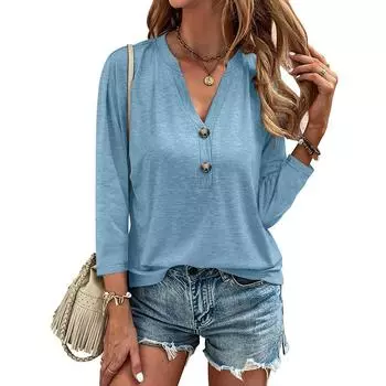 Женская повседневная свободная футболка на пуговицах с длинным рукавом S белый