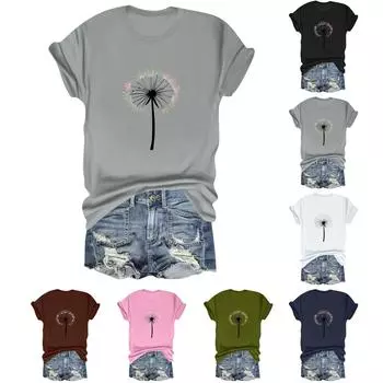 Женская повседневная свободная футболка с цветочным принтом, пуловер с круглым вырезом и короткими рукавами S