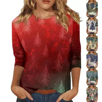 Женская повседневная свободная футболка с круглым вырезом и рождественским принтом и рукавами три четверти XXXXXL оранжевый