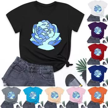 Женская повседневная свободная футболка с круглым вырезом, пуловер с коротким рукавом S