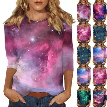 Женская повседневная свободная футболка с круглым вырезом и принтом ко Дню святого Валентина с рукавами три четверти XL