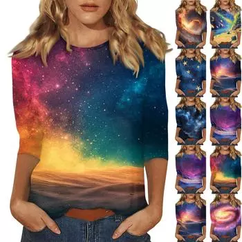 Женская повседневная свободная футболка с круглым вырезом и принтом ко Дню святого Валентина с рукавами три четверти XXL