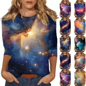 Женская повседневная свободная футболка с круглым вырезом и принтом ко Дню святого Валентина с рукавами три четверти XXL фиолетовый