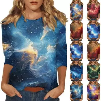 Женская повседневная свободная футболка с круглым вырезом и принтом ко Дню святого Валентина с рукавами три четверти M красный