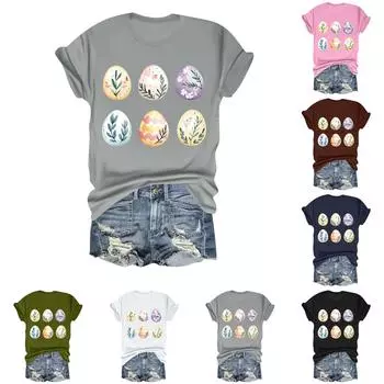 Женская повседневная свободная футболка с пасхальным принтом, круглый вырез, пуловер, короткий рукав, топ S розовый