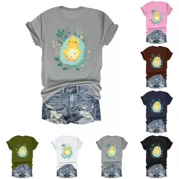 Женская повседневная свободная футболка с пасхальным принтом, круглый вырез, пуловер, короткий рукав, топ L