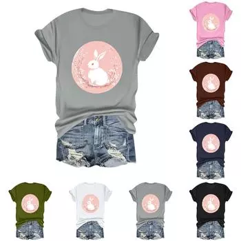 Женская повседневная свободная футболка с пасхальным принтом, круглый вырез, пуловер, короткий рукав, топ L
