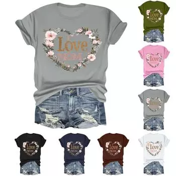 Женская повседневная свободная футболка с принтом «День матери» I LOVE MOM, круглый вырез, короткий рукав, пуловер S