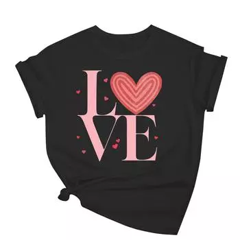 Женская повседневная свободная футболка с принтом ко Дню святого Валентина, круглый вырез, пуловер, топ с короткими рукавами L чёрный