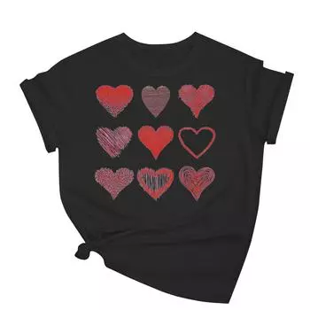Женская повседневная свободная футболка с принтом ко Дню святого Валентина, круглый вырез, пуловер, топ с короткими рукавами L чёрный