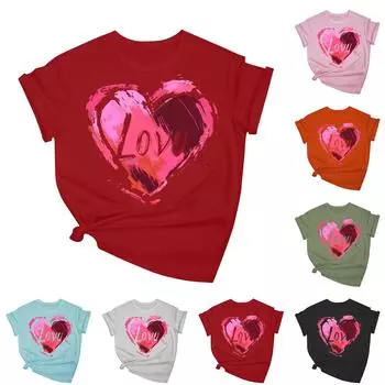 Женская повседневная свободная футболка с принтом ко Дню святого Валентина, круглый вырез, пуловер, топ с короткими рукавами L чёрный
