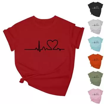 Женская повседневная свободная футболка с принтом ко Дню святого Валентина, круглый вырез, пуловер, топ с короткими рукавами L чёрный