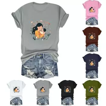 Женская повседневная свободная футболка с принтом ко Дню матери, пуловер с круглым вырезом, топ с короткими рукавами S