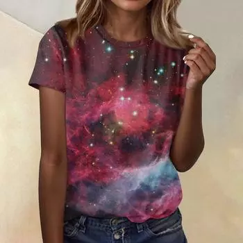 Женская повседневная свободная футболка с принтом, круглый вырез, пуловер, короткий рукав, топ L чёрный