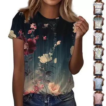 Женская повседневная свободная футболка с принтом, круглый вырез, пуловер, короткий рукав, топ L бежевый