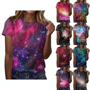 Женская повседневная свободная футболка с принтом, круглый вырез, пуловер, короткий рукав, топ L чёрный