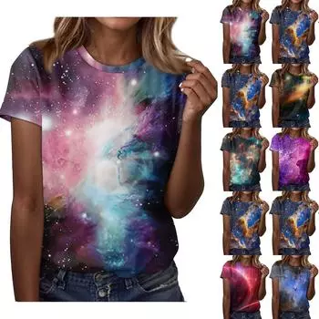 Женская повседневная свободная футболка с принтом, круглый вырез, пуловер, короткий рукав, топ L синий