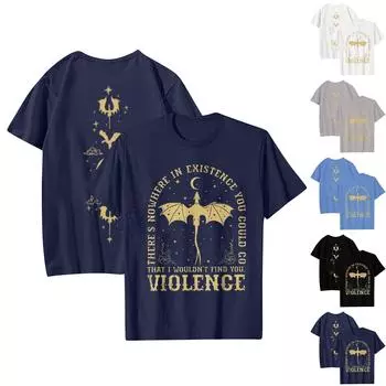 Женская повседневная свободная футболка с принтом, круглый вырез, пуловер, короткий рукав, топ L синий