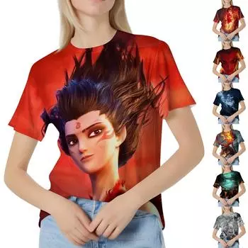 Женская повседневная свободная футболка с принтом, круглый вырез, пуловер, короткий рукав, топ XXL синий