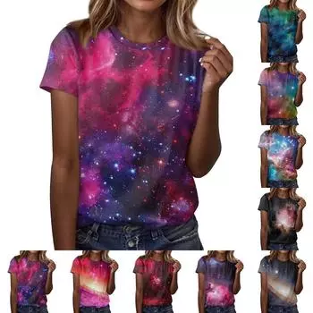 Женская повседневная свободная футболка с принтом, круглый вырез, пуловер, короткий рукав, топ L чёрный