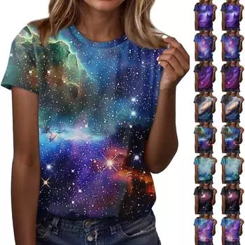 Женская повседневная свободная футболка с принтом, круглый вырез, пуловер, короткий рукав, топ L