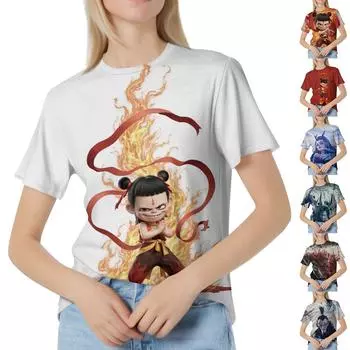 Женская повседневная свободная футболка с принтом, круглый вырез, пуловер, короткий рукав, топ L чёрный