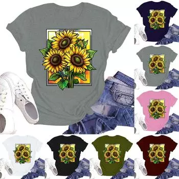 Женская повседневная свободная футболка с принтом, круглый вырез, пуловер, короткий рукав, топ L армия зеленый