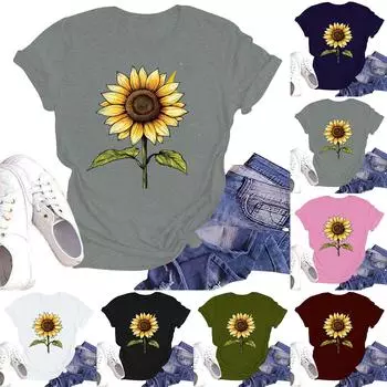 Женская повседневная свободная футболка с принтом, круглый вырез, пуловер, короткий рукав, топ L армия зеленый