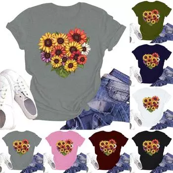 Женская повседневная свободная футболка с принтом, круглый вырез, пуловер, короткий рукав, топ L армия зеленый