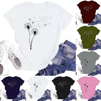 Женская повседневная свободная футболка с принтом, круглый вырез, пуловер, короткий рукав, топ L армия зеленый