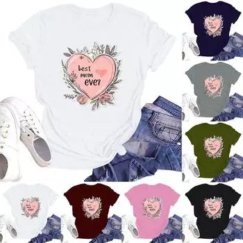 Женская повседневная свободная футболка с принтом, круглый вырез, пуловер, короткий рукав, топ L армия зеленый