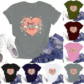 Женская повседневная свободная футболка с принтом, круглый вырез, пуловер, короткий рукав, топ L армия зеленый