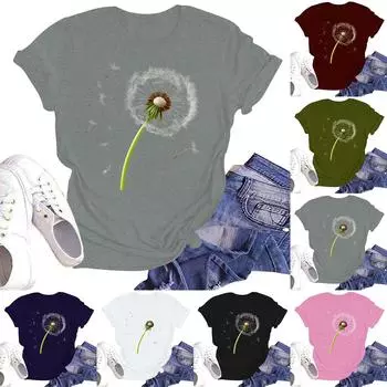 Женская повседневная свободная футболка с принтом, круглый вырез, пуловер, короткий рукав, топ L армия зеленый