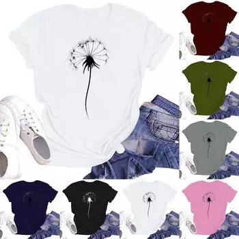 Женская повседневная свободная футболка с принтом, круглый вырез, пуловер, короткий рукав, топ L армия зеленый