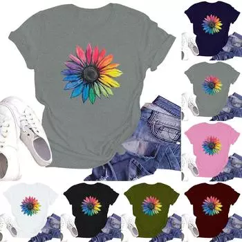 Женская повседневная свободная футболка с принтом, круглый вырез, пуловер, короткий рукав, топ L армия зеленый